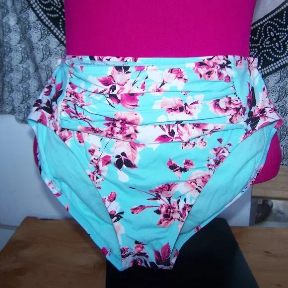 Liz Claiborne Teal Bikini with Cherry Blossoms Sz 10 - Picture 3 of 6